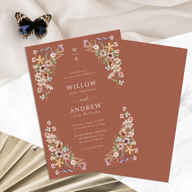 Invitation Mariage Boho Terracotta (Terracotta Floral Boho Wedding Invitation Monogram by Painted Paperie 
)