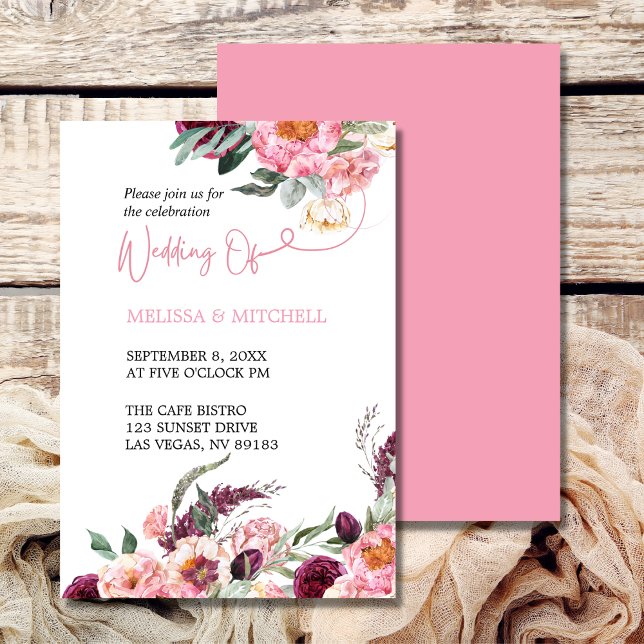 Invitation Mariage Boho Thème Blush Pony Bourgogne Rose Roses (Créateur téléchargé)