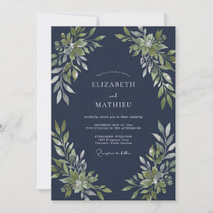 Invitation Mariage Boisée Polie Bleu Nuit
