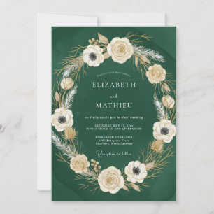 Invitation Mariage Boisée Raffiné Vert Foncé