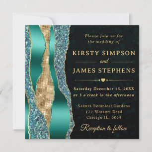 Invitation Mariage Bokeh Larmes Glam Teal et Or