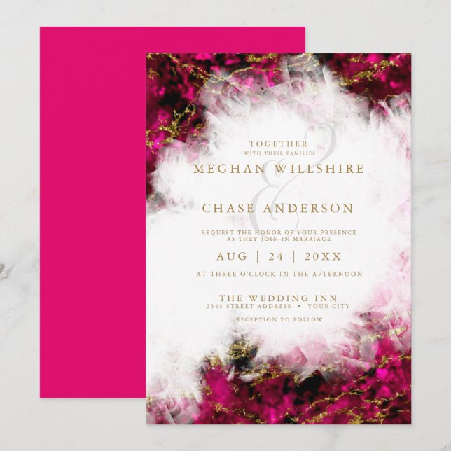 Invitation Mariage | Bold Pink Tourmaline et Crystal Geode (Devant / Derrière)