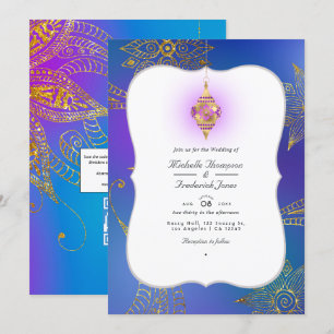 Invitation Mariage Bollywood Arabe feuille d'or Code QR RSVP