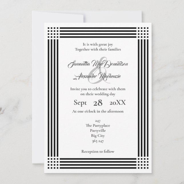 Invitation Mariage bordé noir et blanc (Devant)