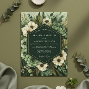 Invitation Mariage botanique à floraison verte émeraude