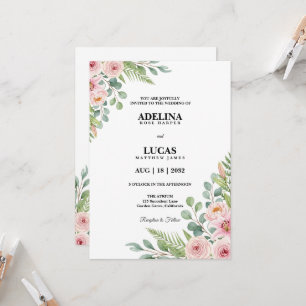 Invitation Mariage botanique à la rose romantique et au lys