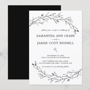 Invitation Mariage botanique à main noir et blanc