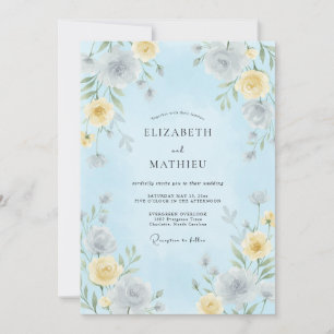 Invitation Mariage Botanique Aérien Bleu Clair