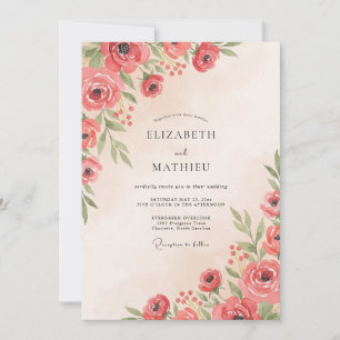 Invitation Mariage Botanique Aquarelle Corail