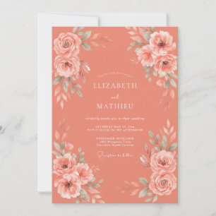 Invitation Mariage Botanique Aquarelle Douce Corail