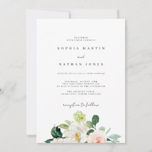 Invitation Mariage Botanique Aquarelle Ivoire Rosé