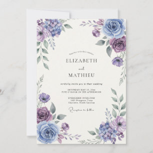 Invitation Mariage Botanique Atmosphérique Bleu Poussiéreux
