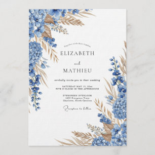 Invitation Mariage Botanique Automnal Bleu Poussiéreux