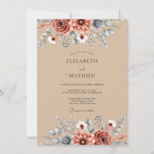 Invitation Mariage Botanique Automnal de Teinte Brun Clair