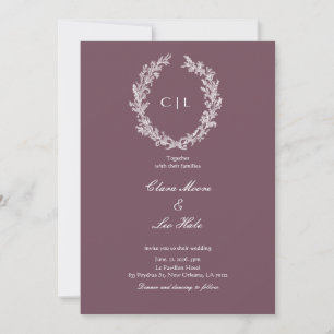 Invitation Mariage Botanique avec Dessin au Trait Blanc sur F