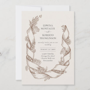 Invitation Mariage Botanique avec Ruban de Tournesol Rustique
