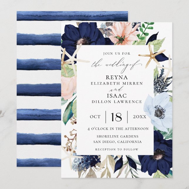 Invitation Mariage botanique balnéaire (Devant / Derrière)