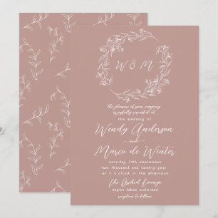 Invitation Mariage botanique blanc gris pinkish minimal