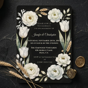 Invitation Mariage Botanique Blanc Noir Engagement Party