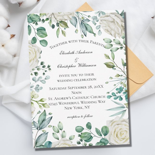 Invitation Mariage botanique blanc Rose Eucalyptus (Créateur téléchargé)