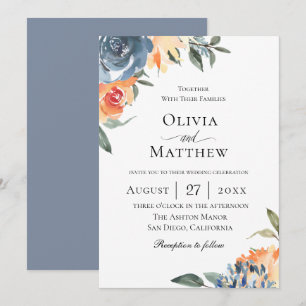 Invitation Mariage botanique bleu ardoise