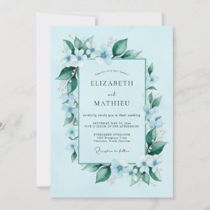 Invitation Mariage Botanique Bleu Céleste Impeccable