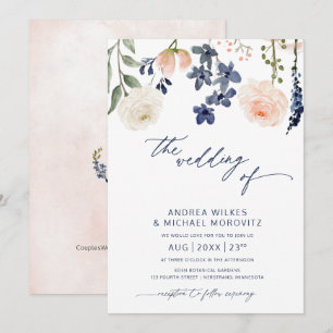 Invitation Mariage botanique bleu et bracelet