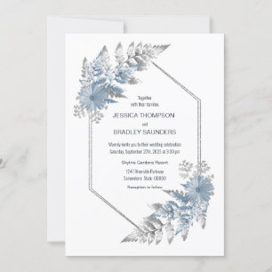 Invitation Mariage botanique bleu glace