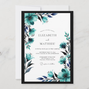 Invitation Mariage Botanique Bleu Marine Saphyr