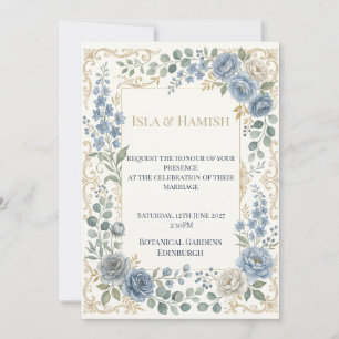 Invitation Mariage Botanique Bleu Vert Tendre
