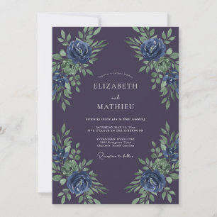 Invitation Mariage Botanique Bleu Violet Profond
