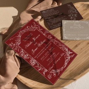 Invitation Mariage Botanique Bohème Floral Bourguignon Chic