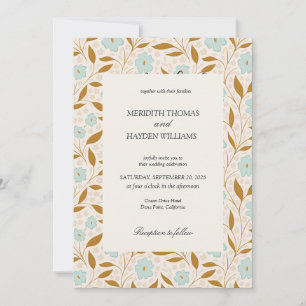 Invitation Mariage botanique boho bleu