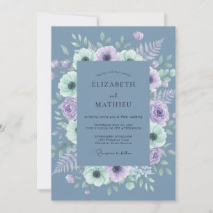 Invitation Mariage Botanique Brumeux Bleu Ardoise