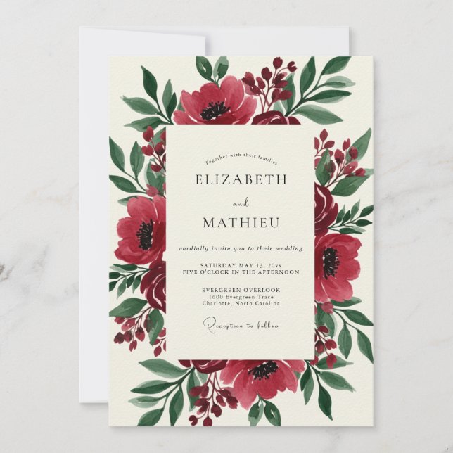 Invitation Mariage Botanique Burgundy Bloom (Devant)