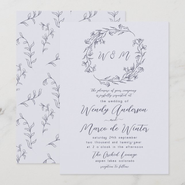 Invitation Mariage botanique Chromatique Minimal (Devant / Derrière)