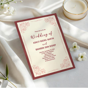 Invitation Mariage Botanique Classique Bourgogne de Jardin de