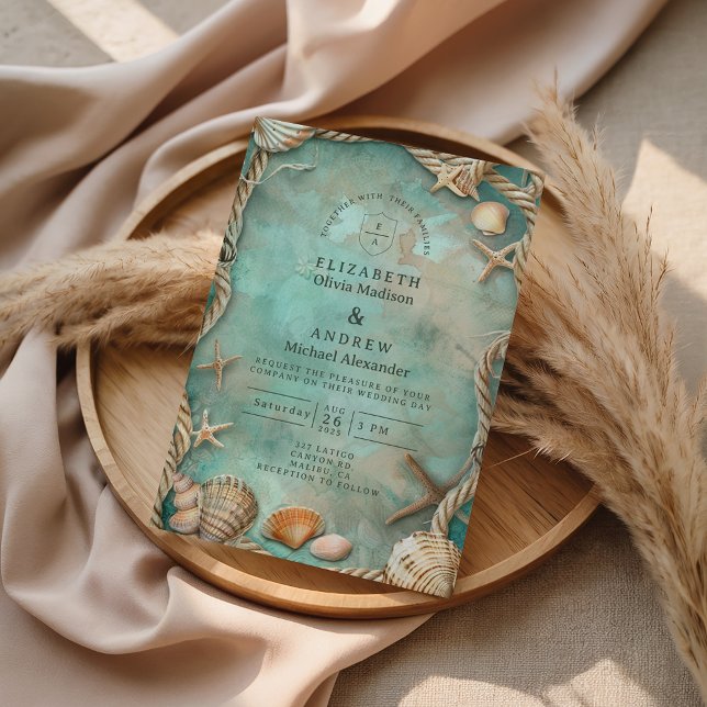 Invitation Mariage Botanique Coquillage Côtier (Créateur téléchargé)