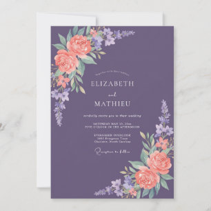 Invitation Mariage Botanique Corail Prune