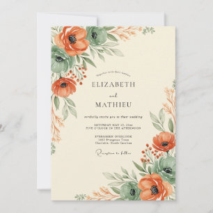 Invitation Mariage Botanique Corail Verdoyant d'Automne