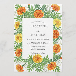 Invitation Mariage Botanique d'Automne à la Souci Orange