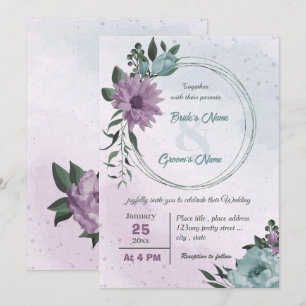 Invitation mariage botanique de fleurs bleues violettes
