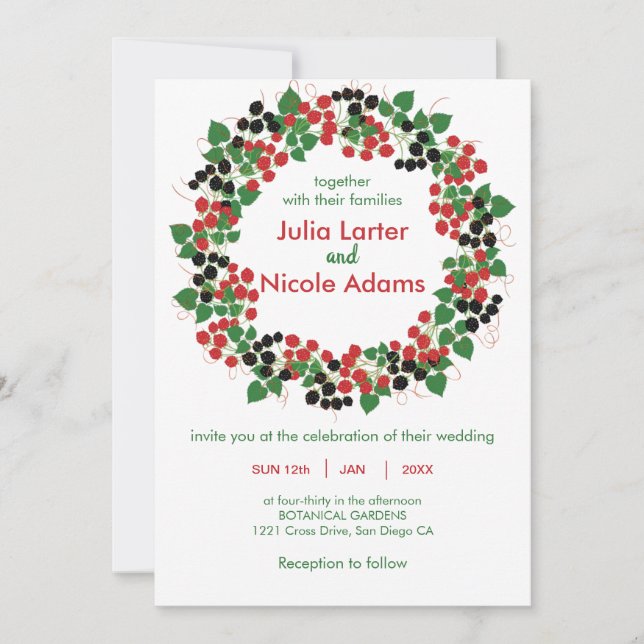 Invitation Mariage botanique de fruits rouges noirs (Devant)