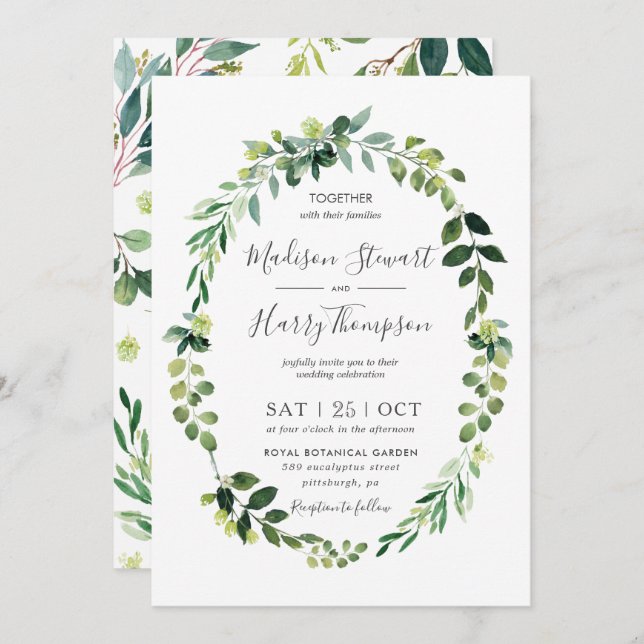 Invitation Mariage botanique de la couronne ovale Eucalyptus (Devant / Derrière)