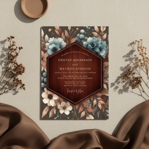 Invitation Mariage Botanique de la Forêt au Bleu Poussiéreux