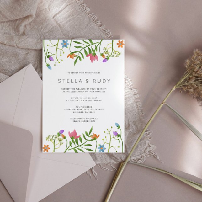 Invitation Mariage botanique de pays fleur sauvage (Créateur téléchargé)