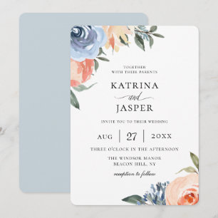 Invitation Mariage botanique de Pêche Bleu Clair