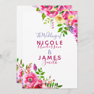 Invitation Mariage botanique de printemps en floral vif rose 