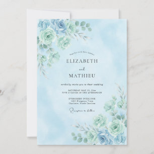 Invitation Mariage Botanique Délicat Aigue-Marine