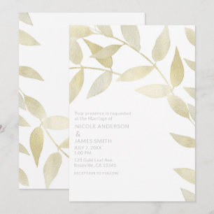 Invitation Mariage botanique des Feuilles d'or russe moderne